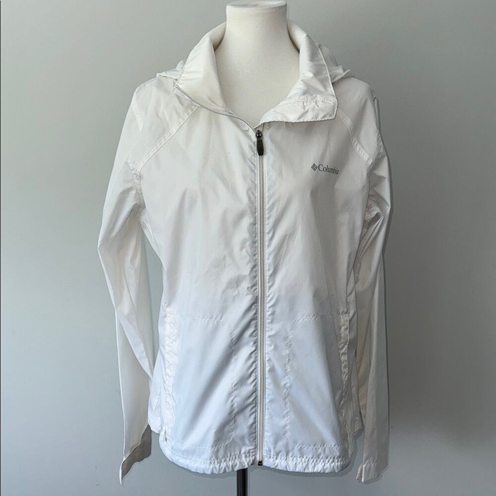 Columbia White Lightweight Full Zip Switchback Waterproof Rain Jacket Juniors XL